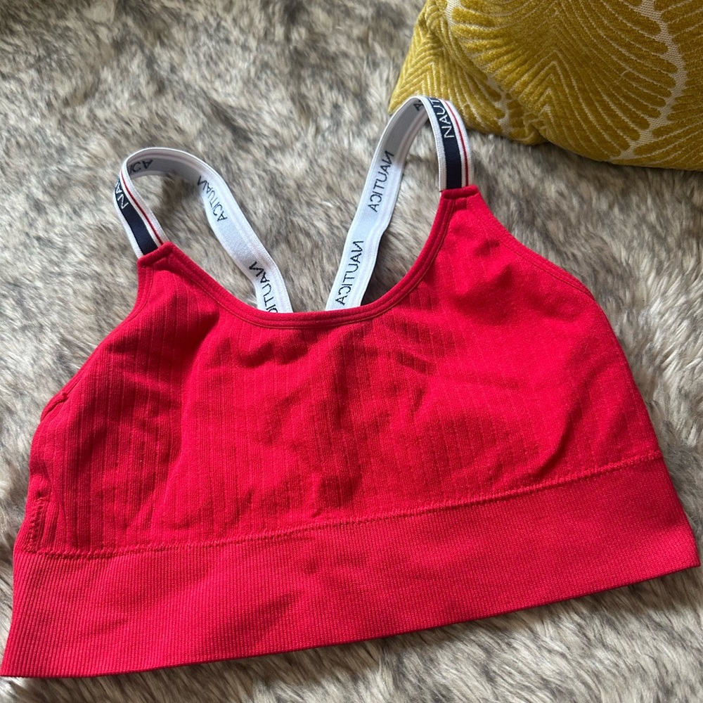 Red Sports Bra with Logo Straps